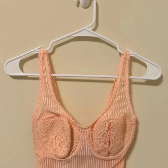 V. Secret  DREAM ANGELS floral lace & stripe teddy BODYSUIT mesh sheer Size 32C - Picture 7 of 11